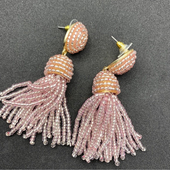 Pink Seed Bead Tassel Drop Post Dangle Pierced Earrings - Picture 2 of 7